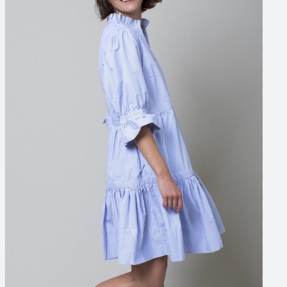 ✨Gretchen Scott Designs✨ Light Blue Striped Tiered Shirt Dress - Picture 10 of 15
